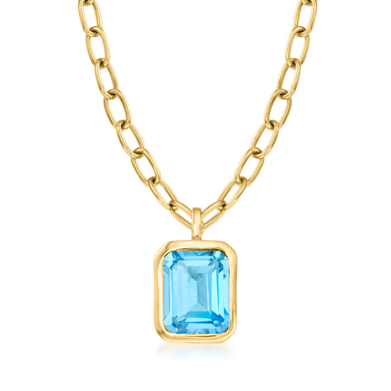 Gold over sterling necklace with square Swiss blue topaz pendant