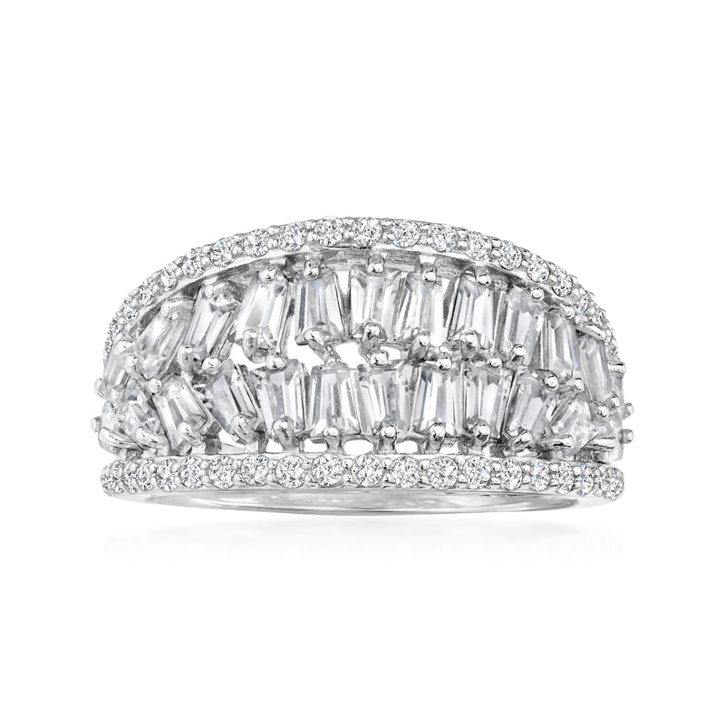 Sterling silver CZ ring with clear baguette-cut stones across a wide band