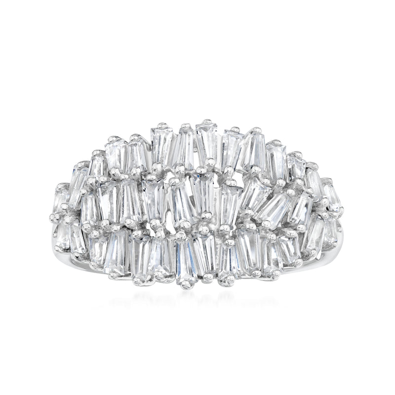 Sterling silver CZ ring with baguette-cut clear stones