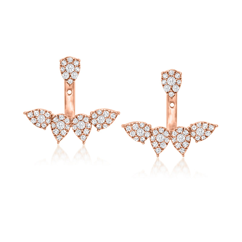 18kt rose gold diamond cluster hoop-style stud earrings with shield-shaped sparkle front