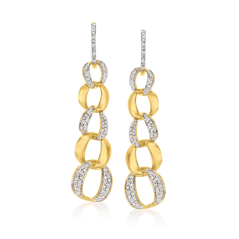 Diamond Cuban-link hoop drop earrings in gold over sterling