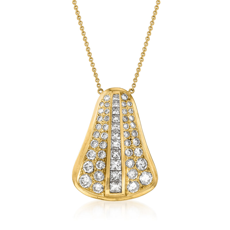 Vintage diamond necklace in 14kt yellow gold with a trapezoid pendant