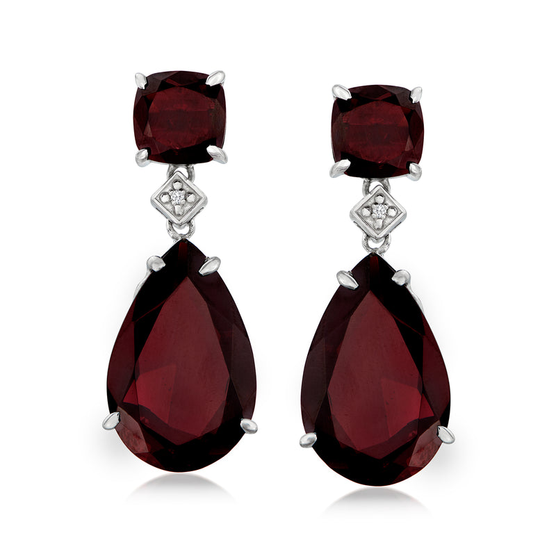 Garnet drop earrings in sterling silver with diamond accents and marquise stones