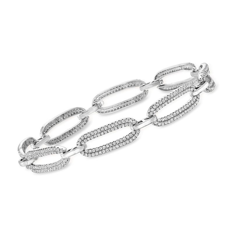Sterling silver oval-link bracelet with pavé CZ