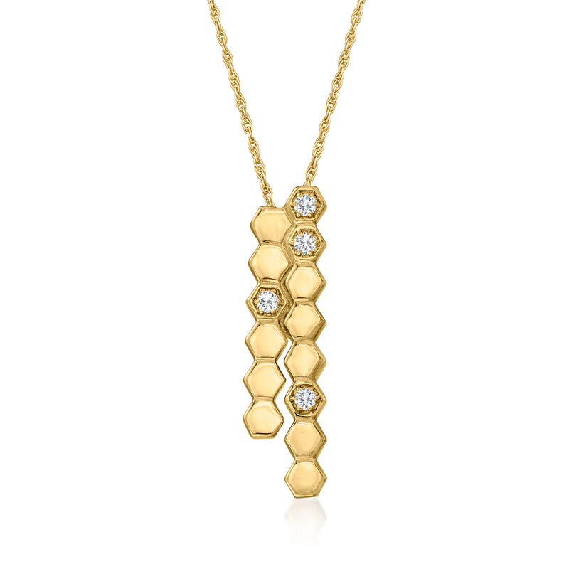 14kt yellow gold honeycomb diamond pendant necklace with small round stones