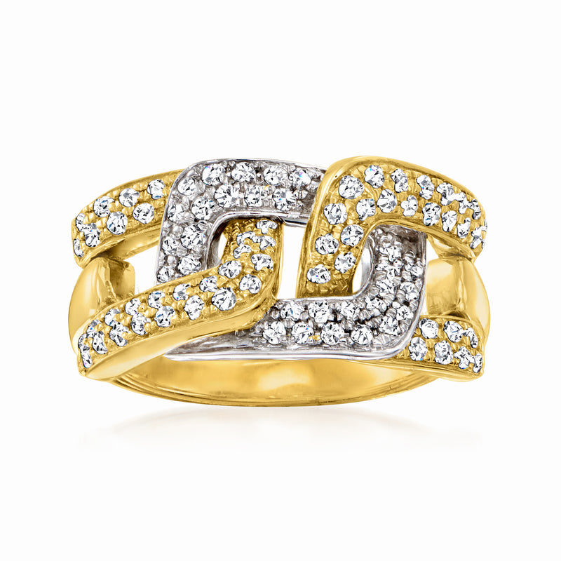 Two-tone gold diamond Cuban-link ring