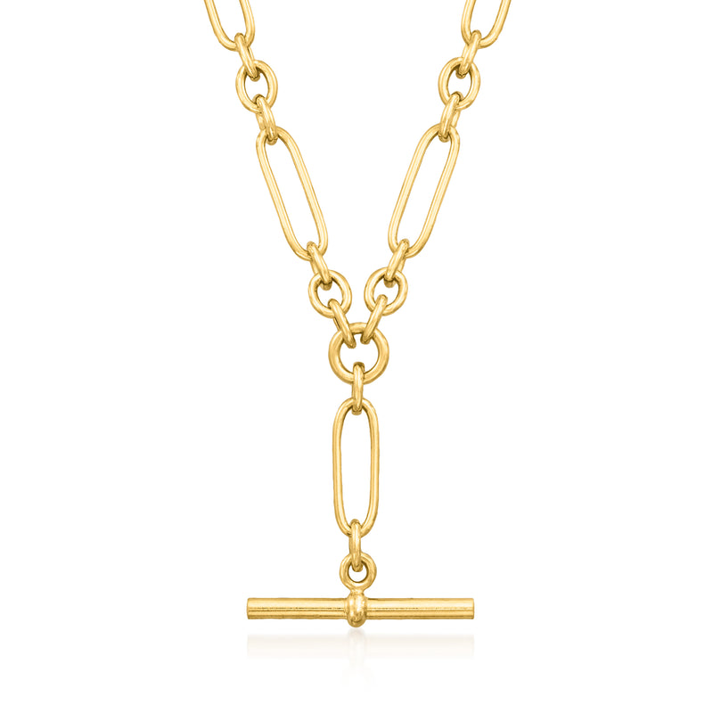 18kt gold over sterling Y-necklace with oval links and slim bar pendant