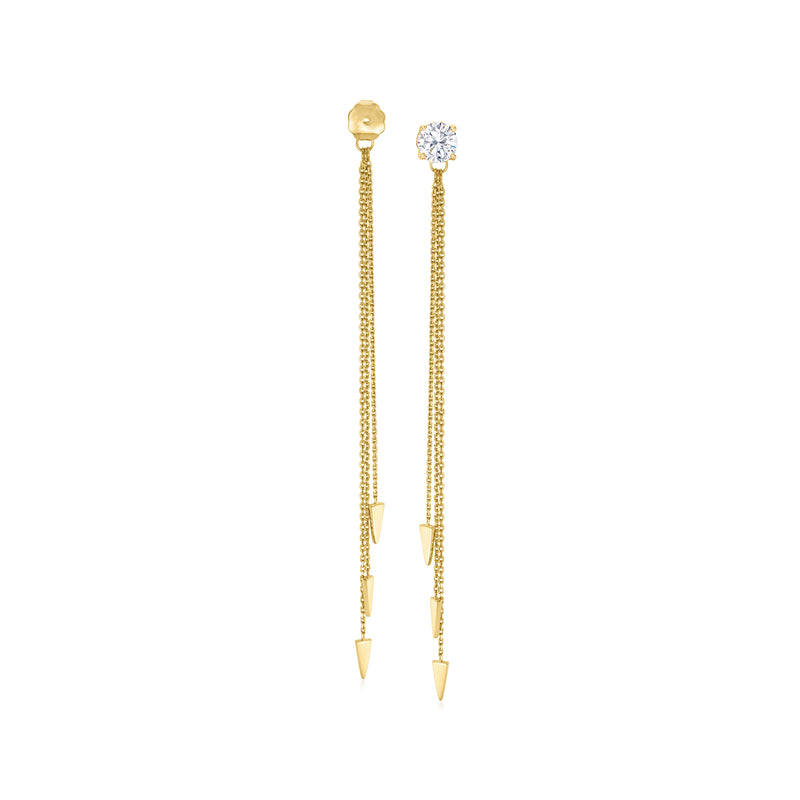 14kt yellow gold cable chain earrings with geometric tassel drops