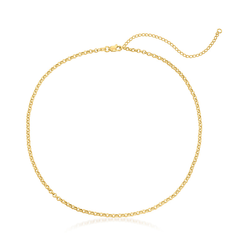 14kt yellow gold rolo-link choker necklace with small round clasp and chain links