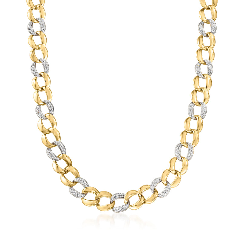 Cuban-link necklace with diamond-accented links in gold over sterling
