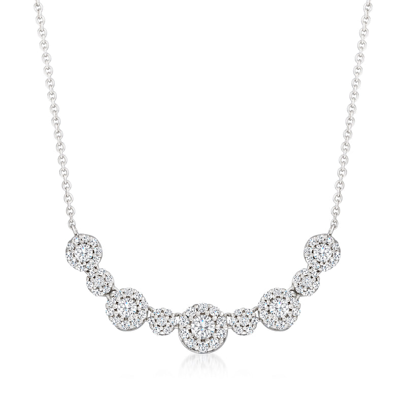0.60 ct diamond cluster necklace in 14kt white gold with round bezel-set stones