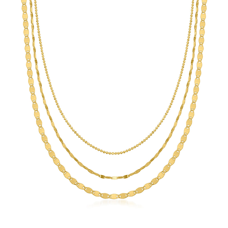 14kt yellow gold three-strand mixed-link necklace with oval and bar links