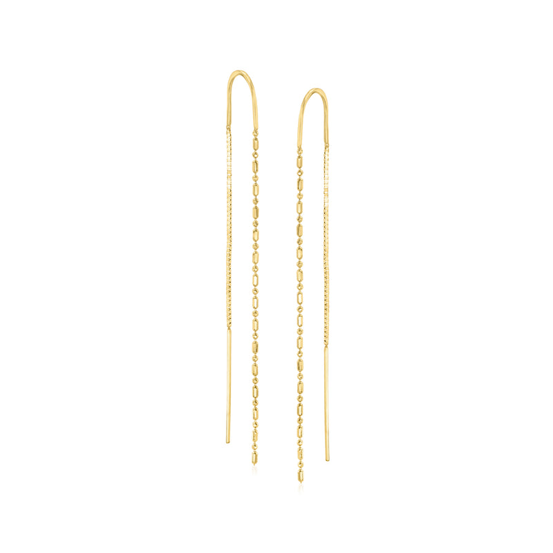 14kt yellow gold threader earrings with bead-chain drops and slim straight posts
