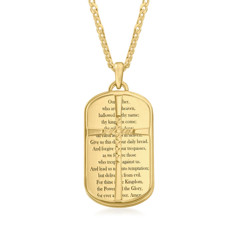 14kt yellow gold curb-link pendant necklace with oval Lord's Prayer text