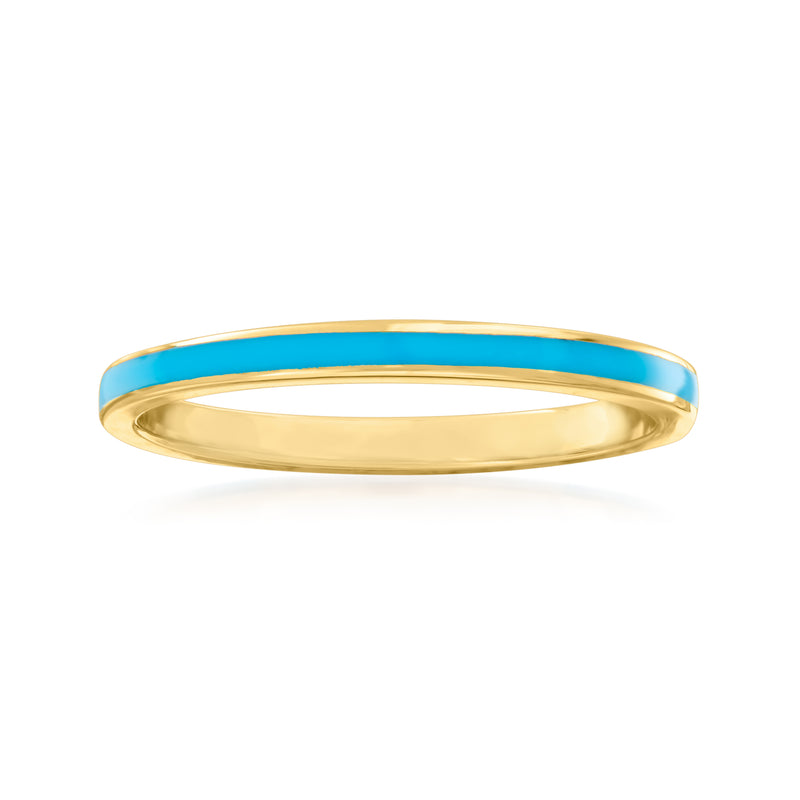 14kt yellow gold ring with turquoise enamel inlay band