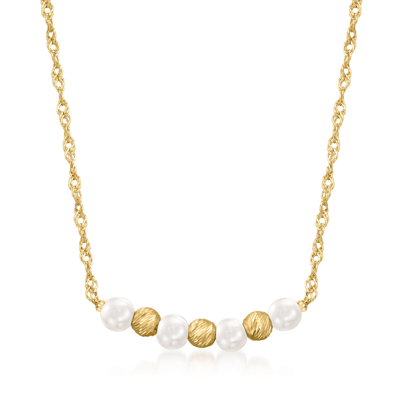 Cultured pearl and 14kt yellow gold bead necklace with alternating pearls and gold beads