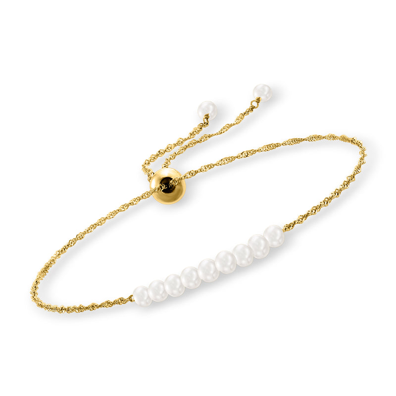 14kt yellow gold bolo bracelet with cultured pearl strand and gold clasp