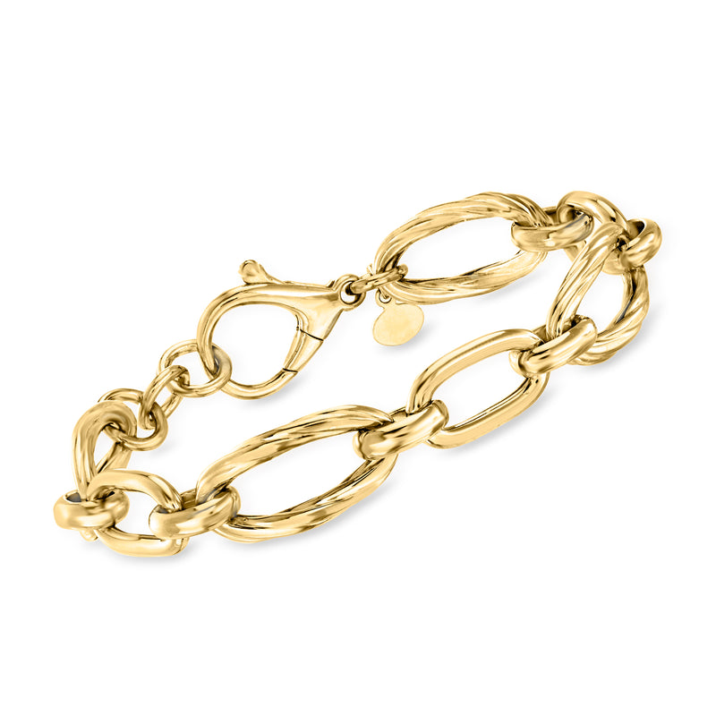 Gold over sterling oval-link bracelet with chain-style links and toggle clasp