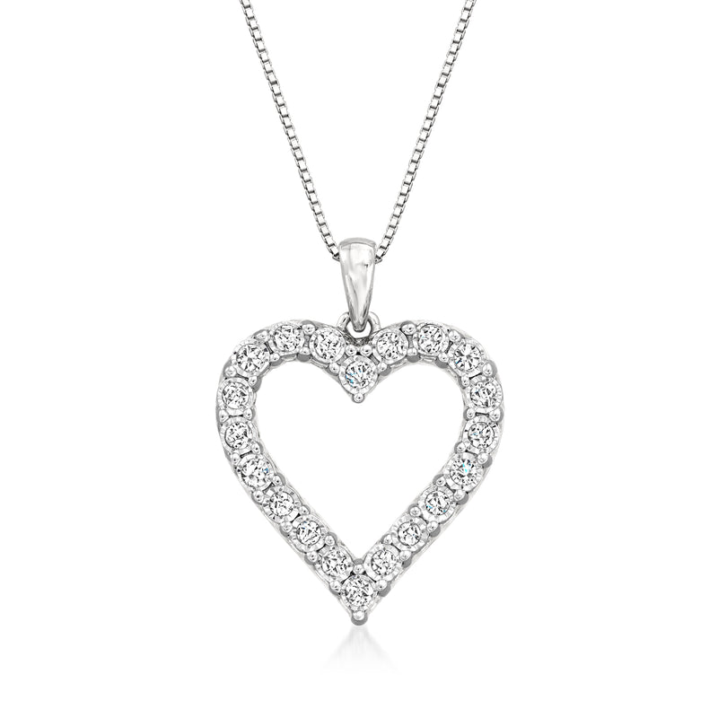 Sterling silver heart pendant necklace with open-space diamond accents