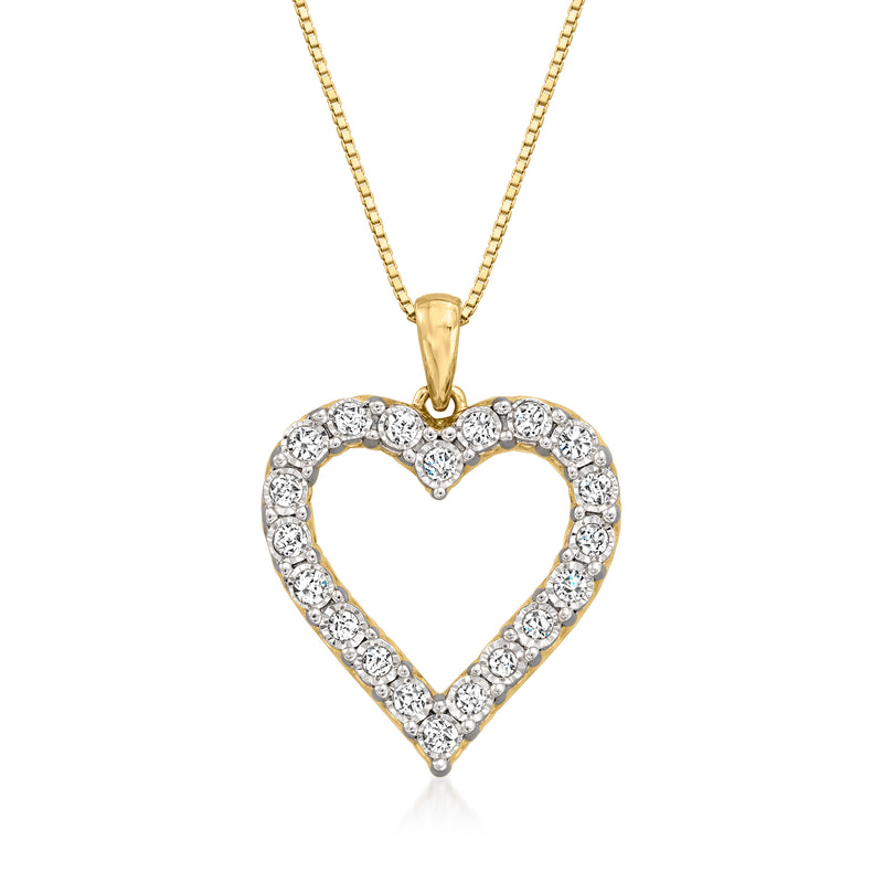 Gold over sterling heart pendant necklace with openwork heart and diamond-like stones