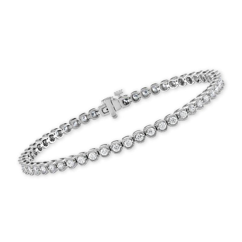 14kt white gold double-row bezel-set diamond tennis bracelet with round stones