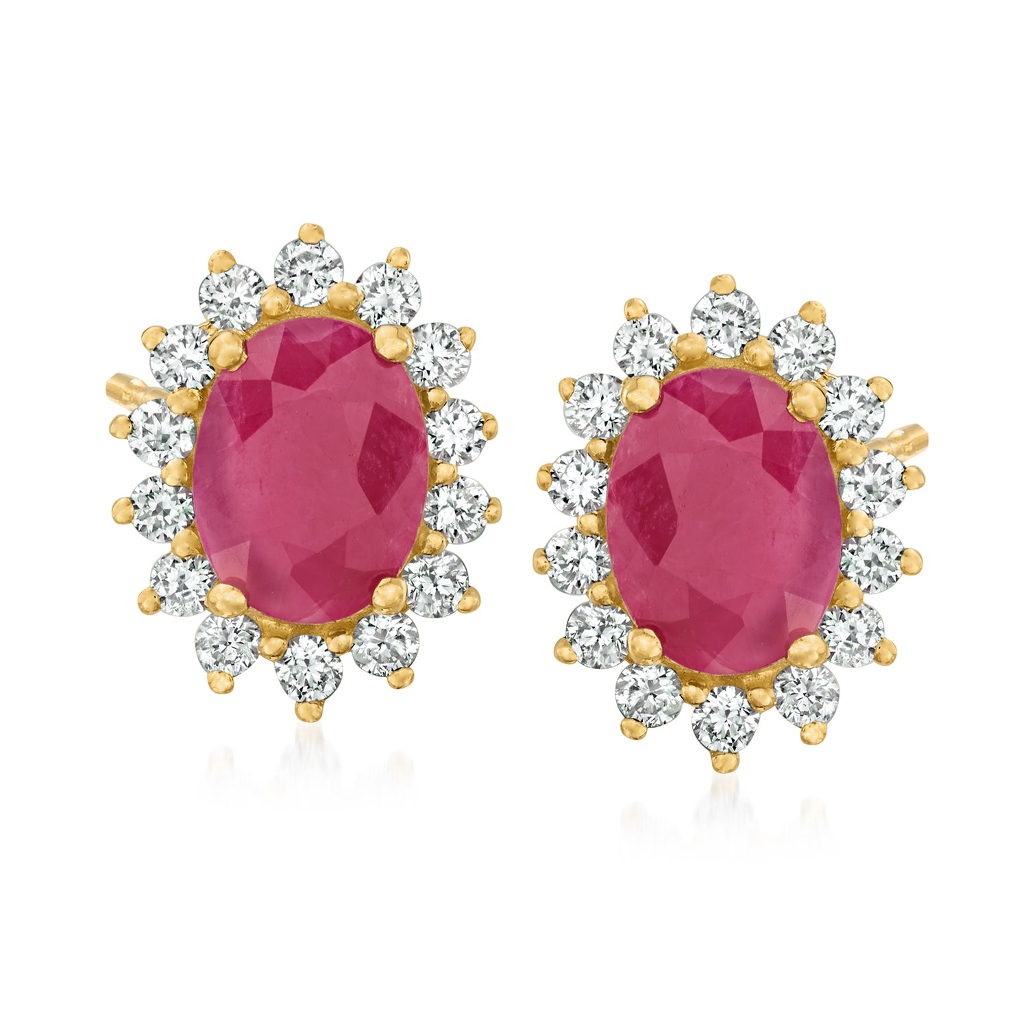 200 ct tw Ruby and 36 ct tw Diamond Earrings in 14kt Yellow Gold