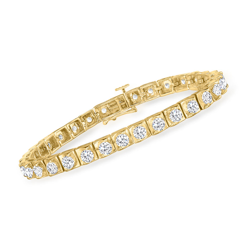 14kt yellow gold diamond tennis bracelet with square-set round stones and hinged clasp