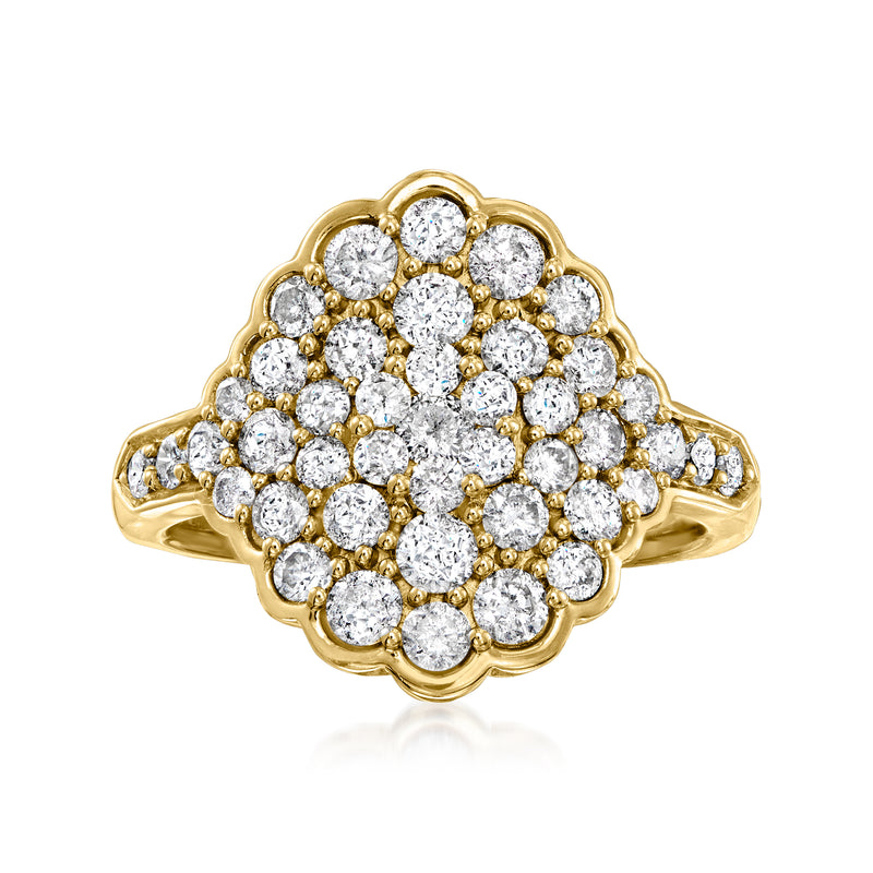 Gold diamond cluster ring with round-cut stones in a floral petal design