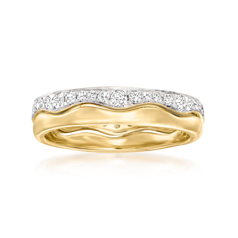 Two stackable rings, one diamond band and one polished gold band