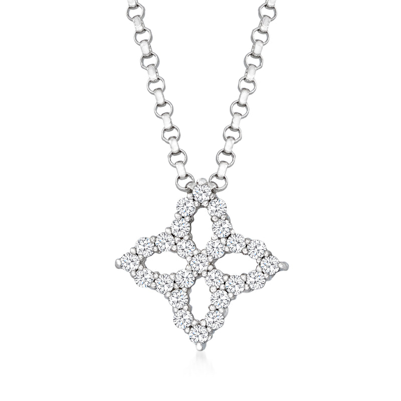 White gold diamond flower necklace with openwork clover pendant
