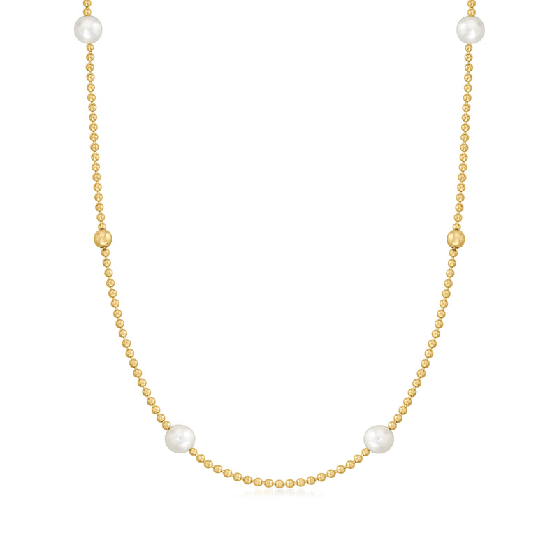 Roberto Coin 18kt yellow gold bead necklace with round cultured pearl stations