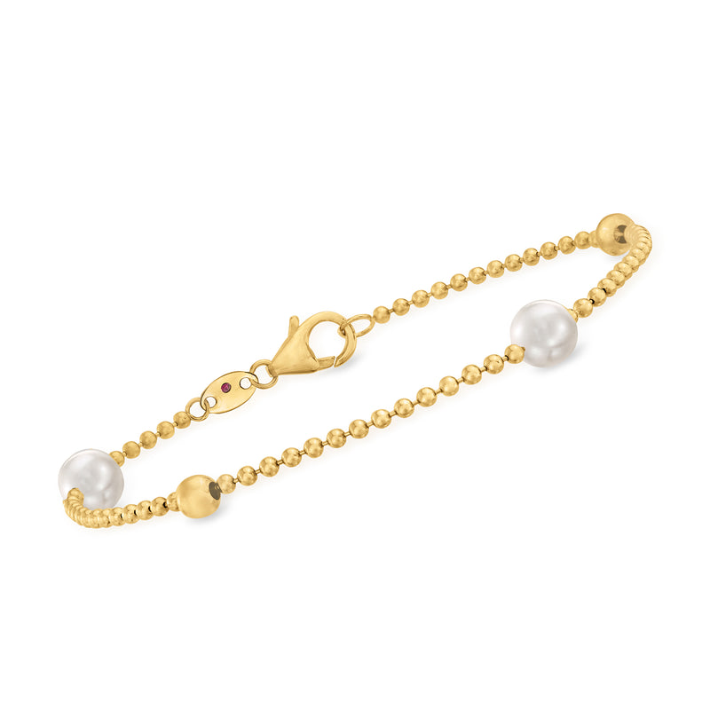 Roberto Coin yellow gold ball-link station bracelet with white cultured pearls and clasp