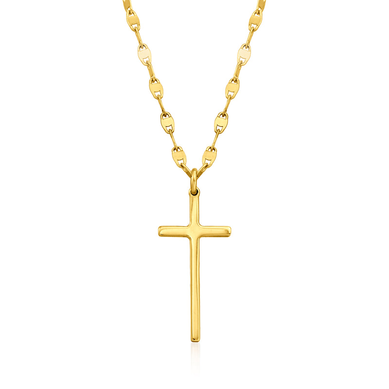 Gold over sterling cross necklace with rectangular vertical cross pendant on chain