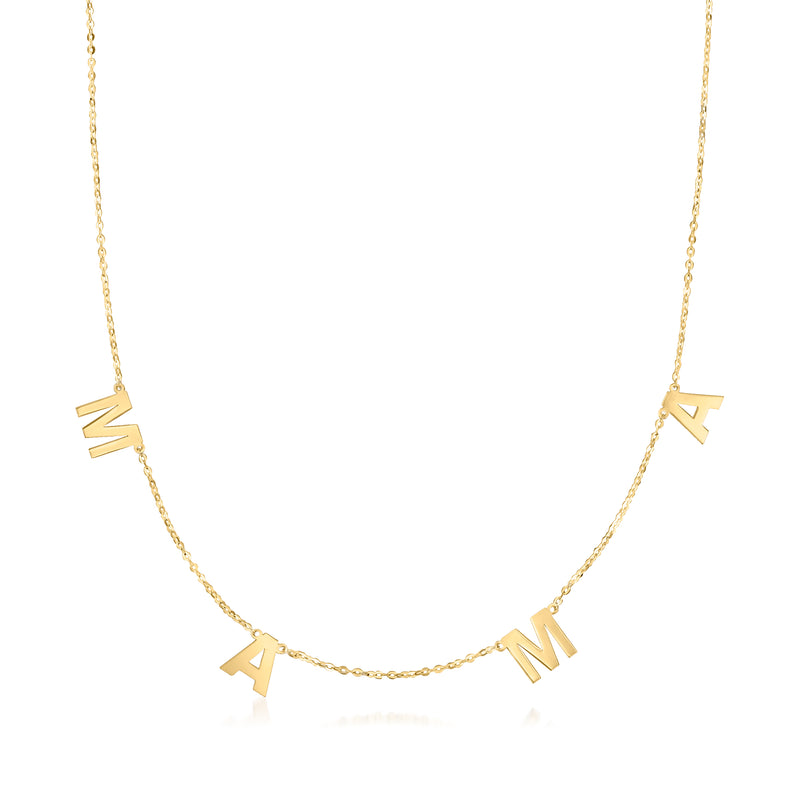14kt yellow gold mama letter charm necklace with linked chain