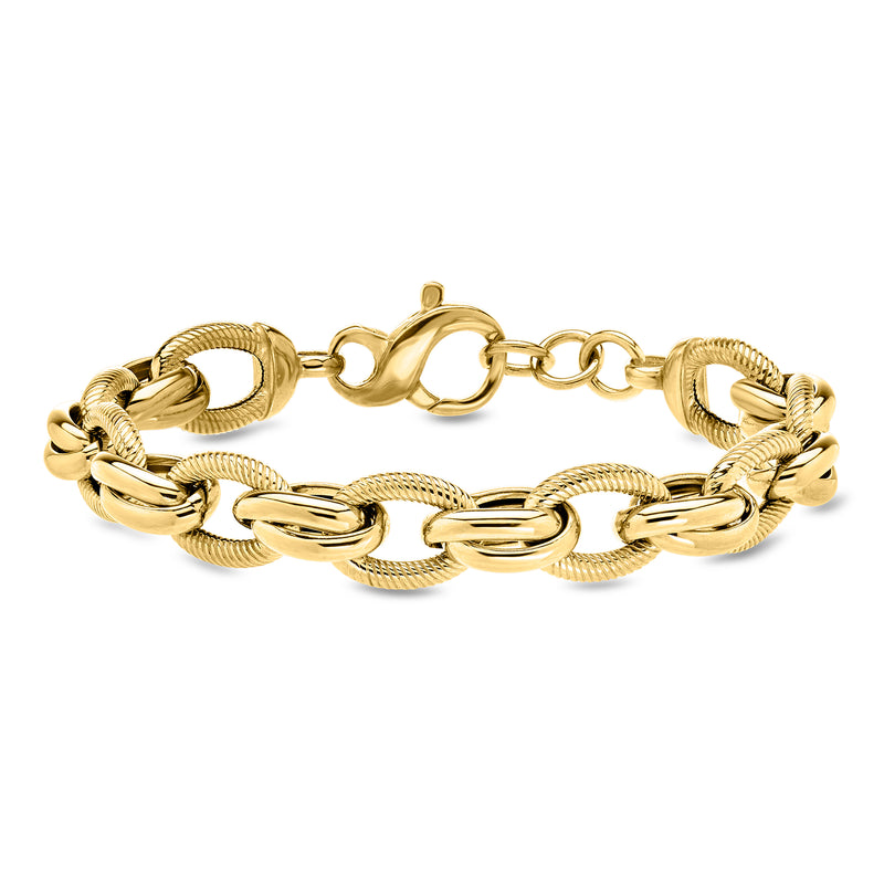 Gold-tone over sterling textured and polished multi-link bracelet with clasp