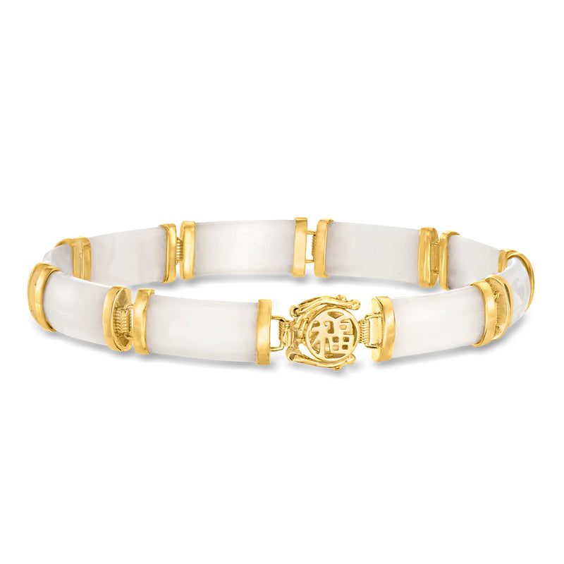 White agate bracelet with 18kt gold over sterling, central charm centerpiece, hinged links