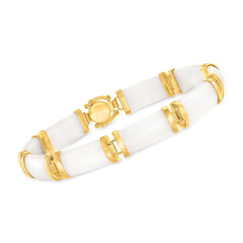 White agate bracelet with 18kt gold over sterling, geometric barrel links, side clasp