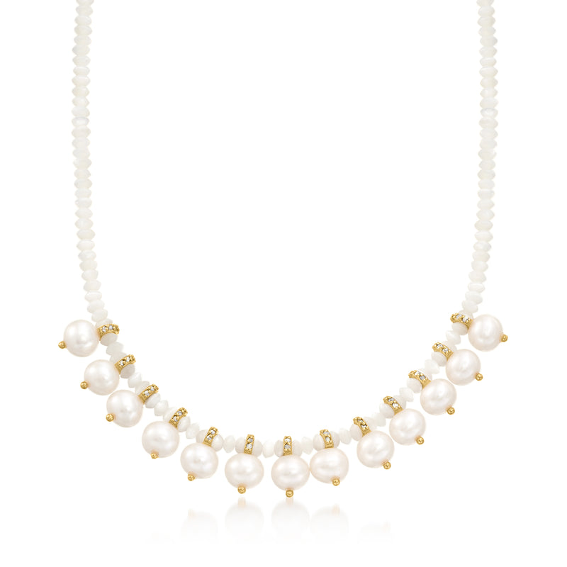 Cultured pearl necklace with gold spacers and small diamond-like accents