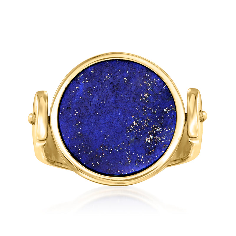 18kt gold over sterling flip ring with round blue lapis stone