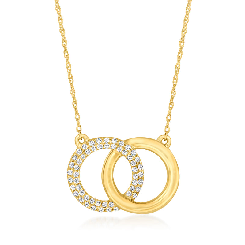 14kt yellow gold interlocking circle pave diamond pendant necklace