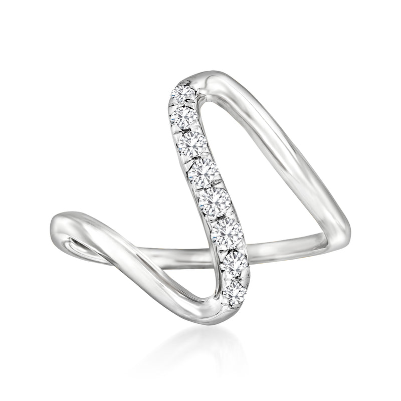 Sterling silver diamond wave ring with pavé center, .25 ct. t.w.