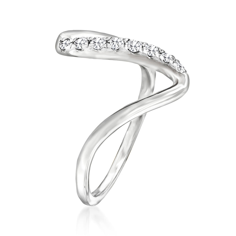 Sterling silver diamond wave ring with pavé-set top band