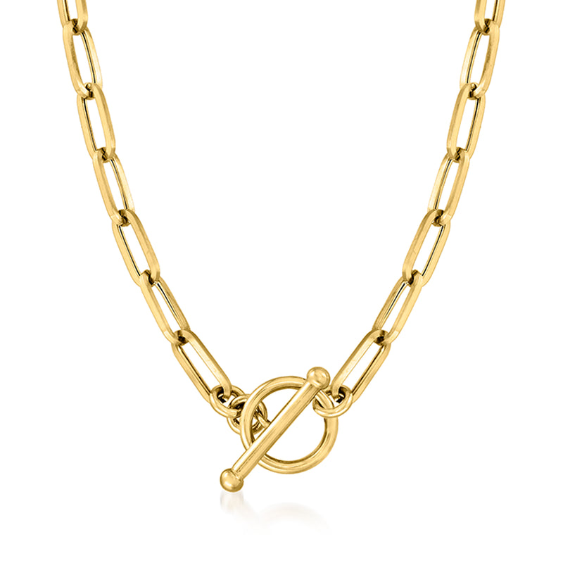 14kt yellow gold paper-clip link toggle necklace with round clasp