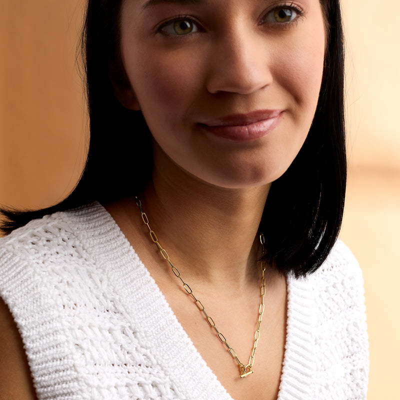14kt yellow gold paper-clip link toggle necklace with toggle clasp