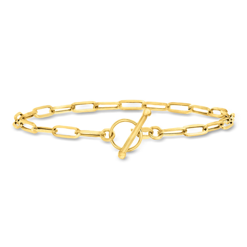 14kt yellow gold paper clip link toggle bracelet with hinge clasp