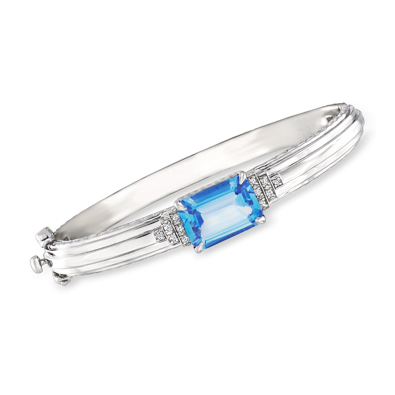 Sterling silver bangle bracelet with Swiss blue topaz and diamond accents