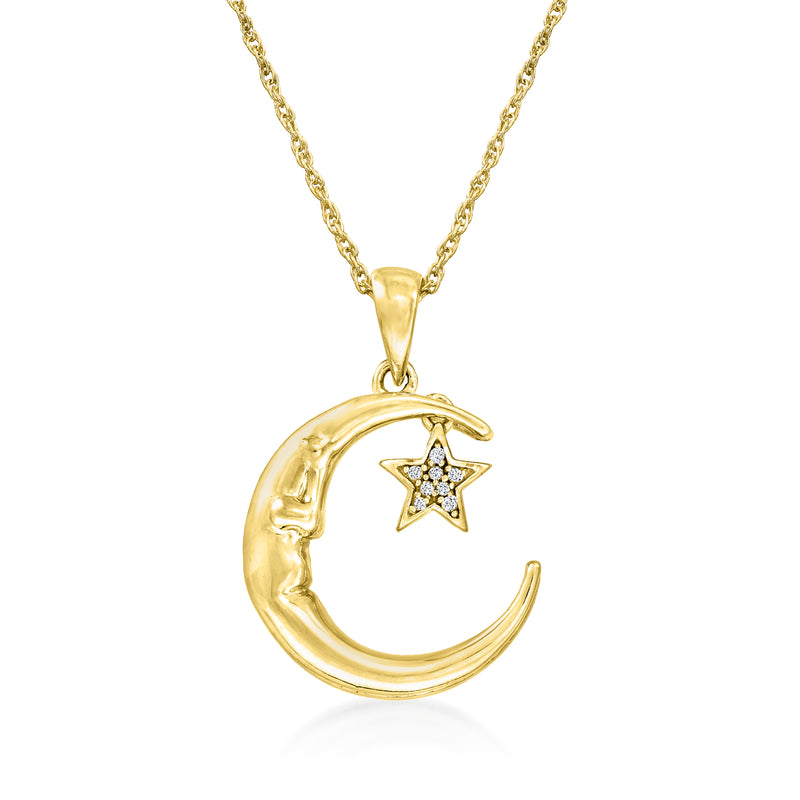 18kt gold over sterling necklace with crescent moon and star pendant with clear stones