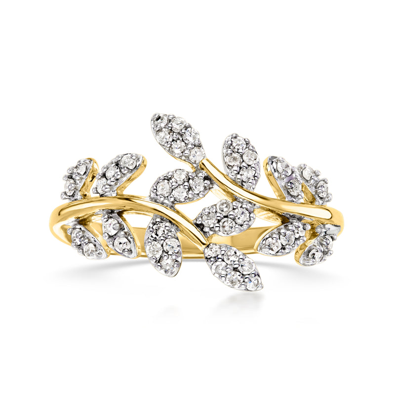 Gold vine diamond ring with oval and marquise stones, openwork setting.