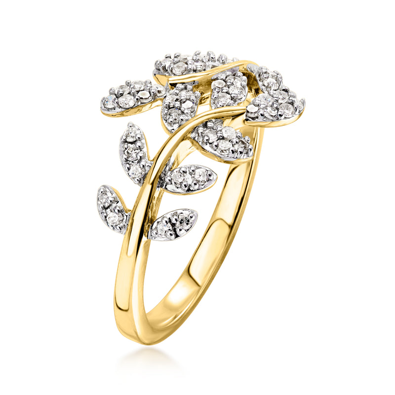 18k gold over sterling vine ring with clustered oval diamonds, open band.