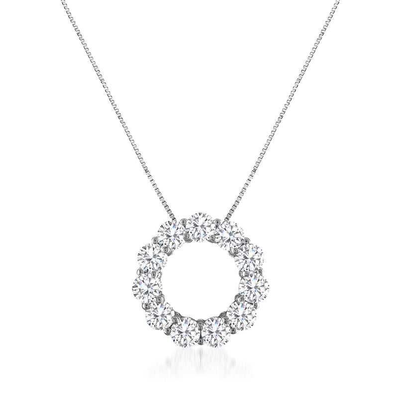 Diamond eternity circle pendant necklace in 14kt white gold